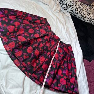 Forever 21 Red and Black Pleated Skater Midi Skirt